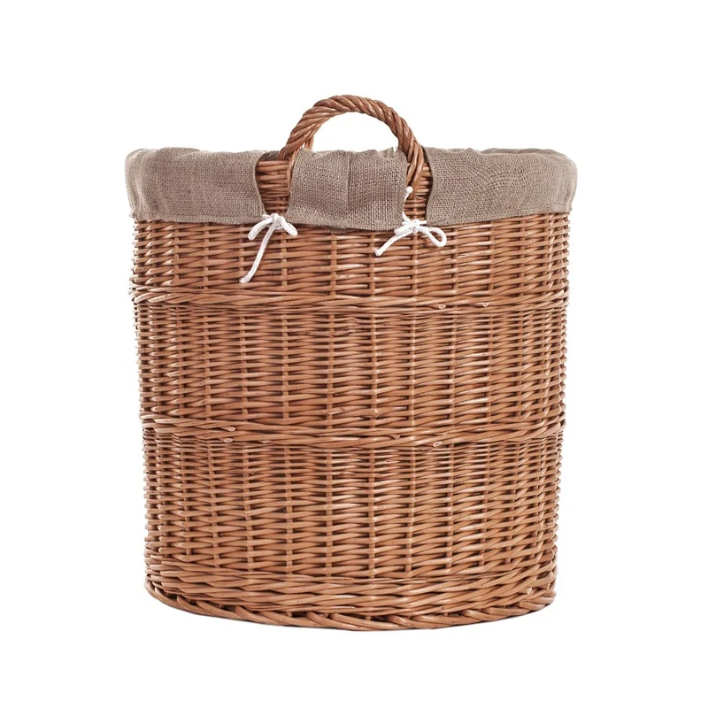 Bawira large round wicker storage basket for display, with handles and jute trim TheWickerStories