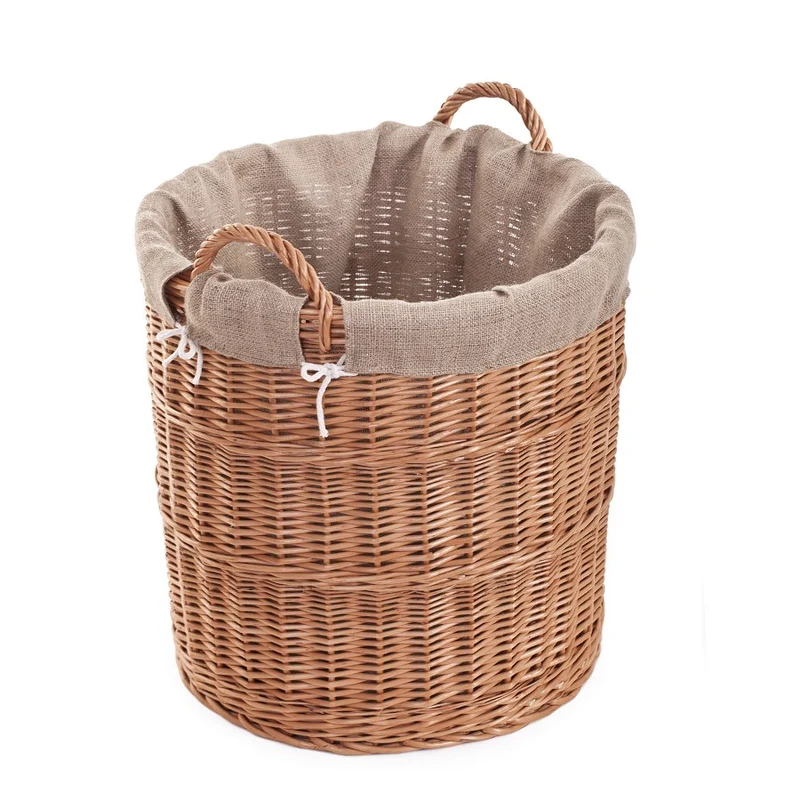 Bawira large round wicker storage basket for display, with handles and jute trim TheWickerStories
