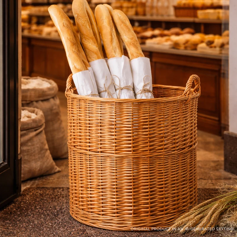 Bawira large round wicker storage and display basket with handles TheWickerStories
