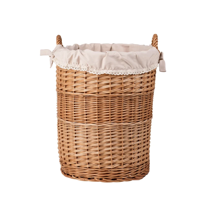 Celia decorative wicker storage basket with beige trim TheWickerStories