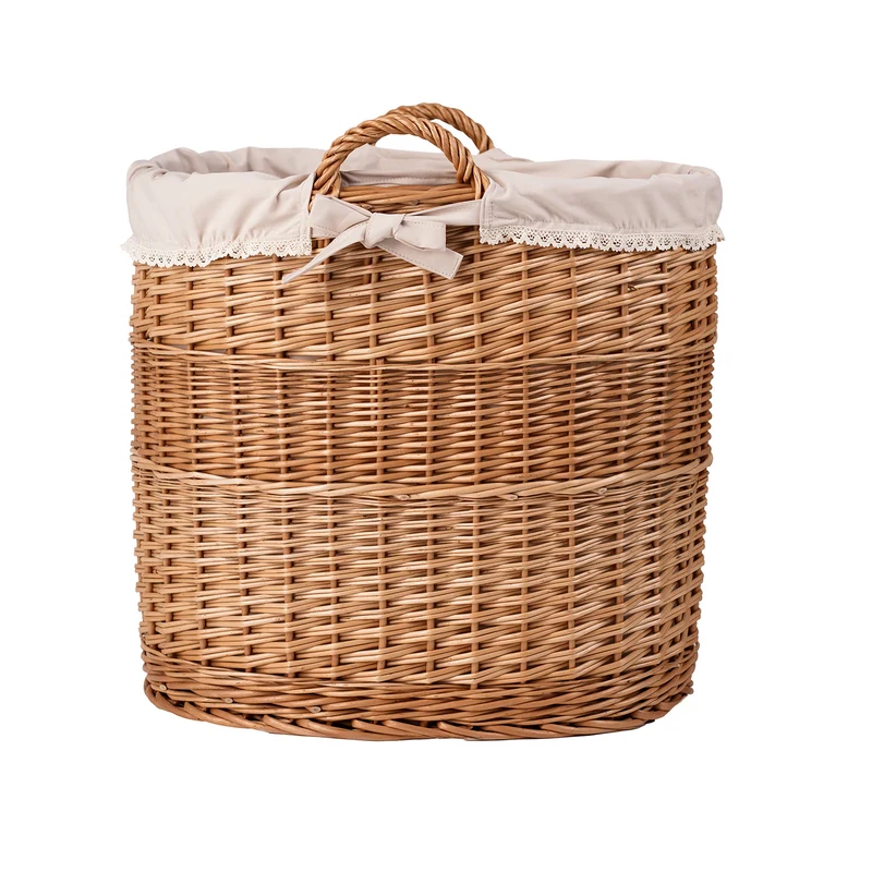 Celia decorative wicker storage basket with beige trim TheWickerStories