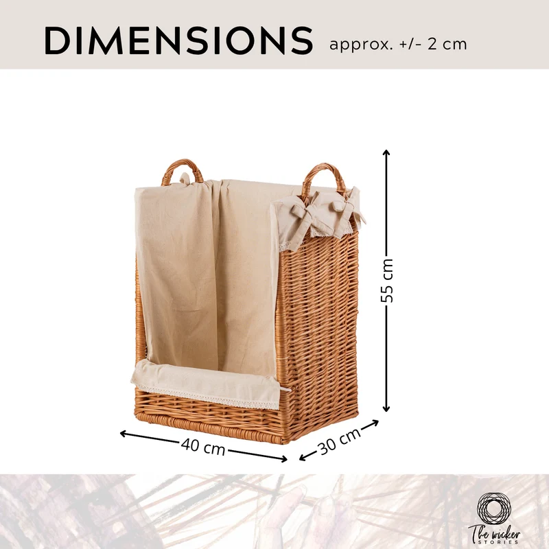 Bretia wicker display basket, baguette stand, bread display with trim TheWickerStories