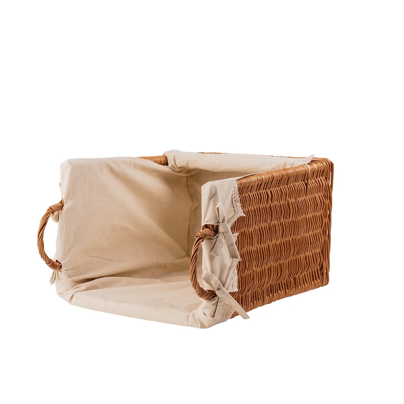 Bretia wicker display basket, baguette stand, bread display with trim TheWickerStories