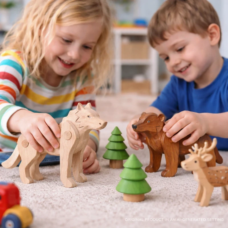 Pinus wooden wolf – movable educational toy for children TheWickerStories