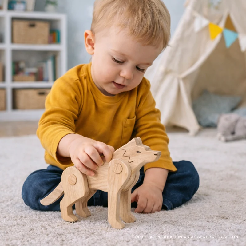 Pinus wooden wolf – movable educational toy for children TheWickerStories