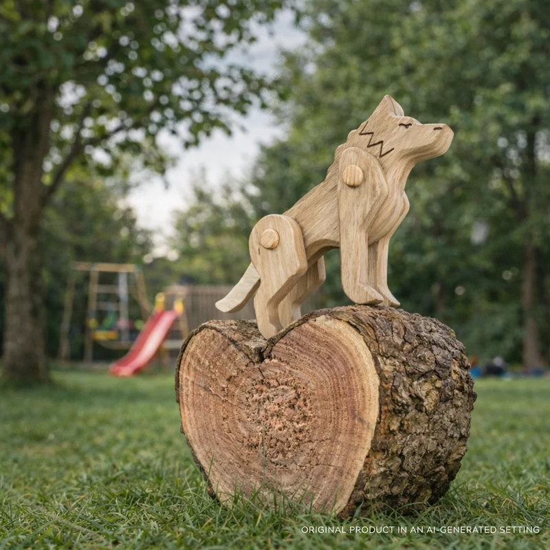 Pinus wooden wolf – movable educational toy for children TheWickerStories