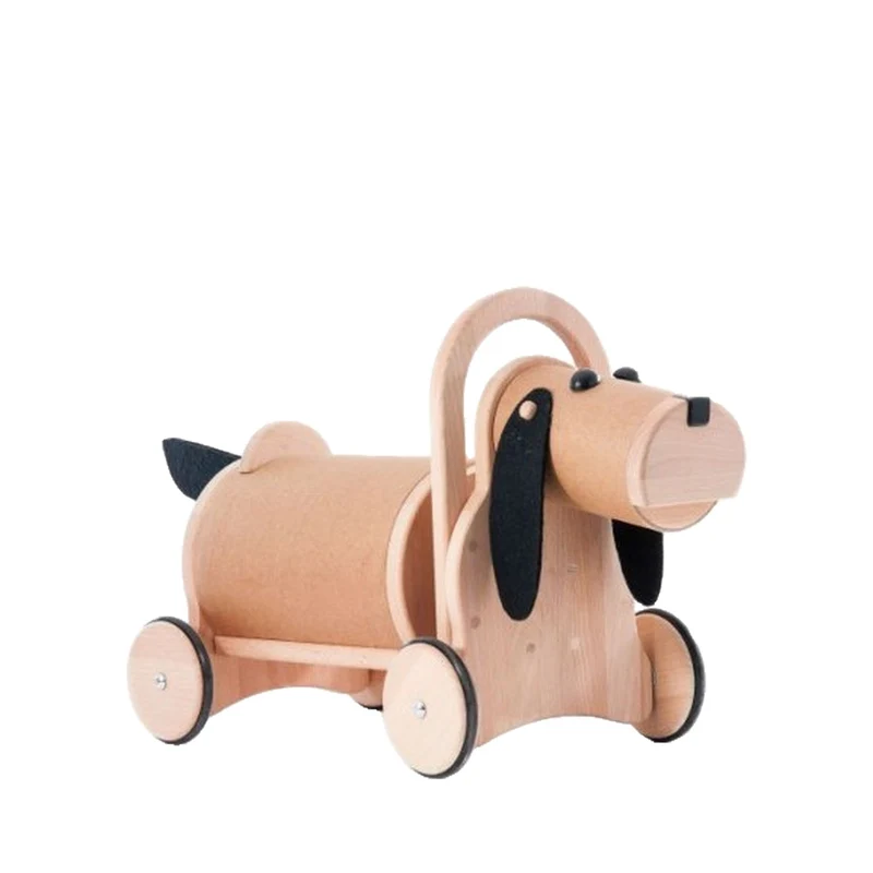 Poma wooden puppy on wheels with handle – ride-on toy for kids TheWickerStories