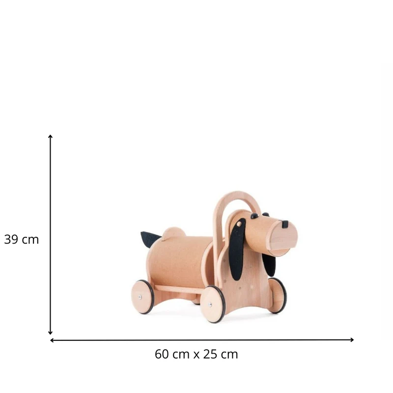 Poma wooden puppy on wheels with handle – ride-on toy for kids TheWickerStories