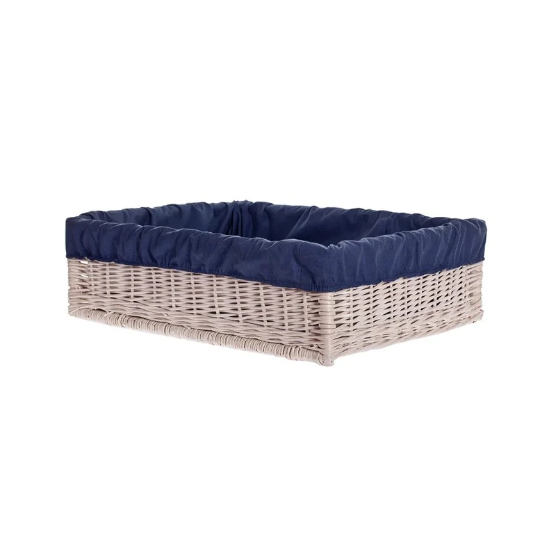 Epimoria wicker pet bed for dogs and cats with engraving, navy trim and cushion by TheWickerStories