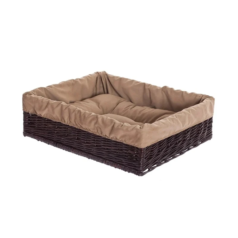 Epimoria wicker pet bed for dogs and cats with engraving, beige trim and cushion TheWickerStories