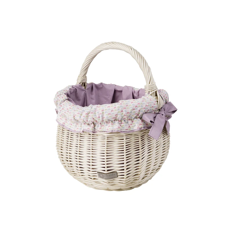 Wictor wicker shopping basket, picnic basket with purple trim, with handle TheWickerStories