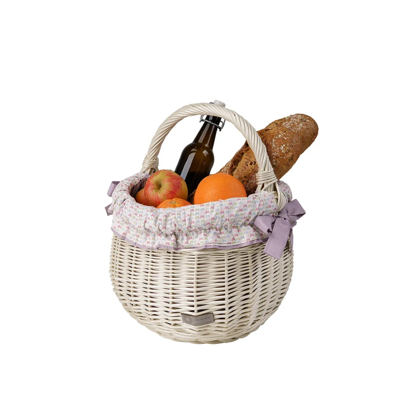 Wictor wicker shopping basket, picnic basket with purple trim, with handle TheWickerStories