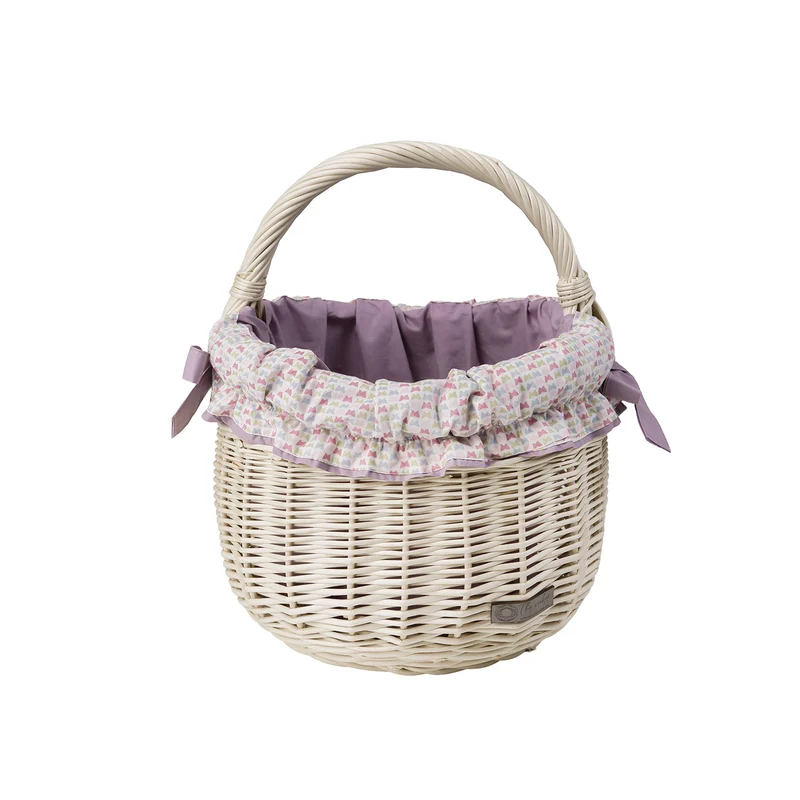 Wictor wicker shopping basket, picnic basket with purple trim, with handle TheWickerStories
