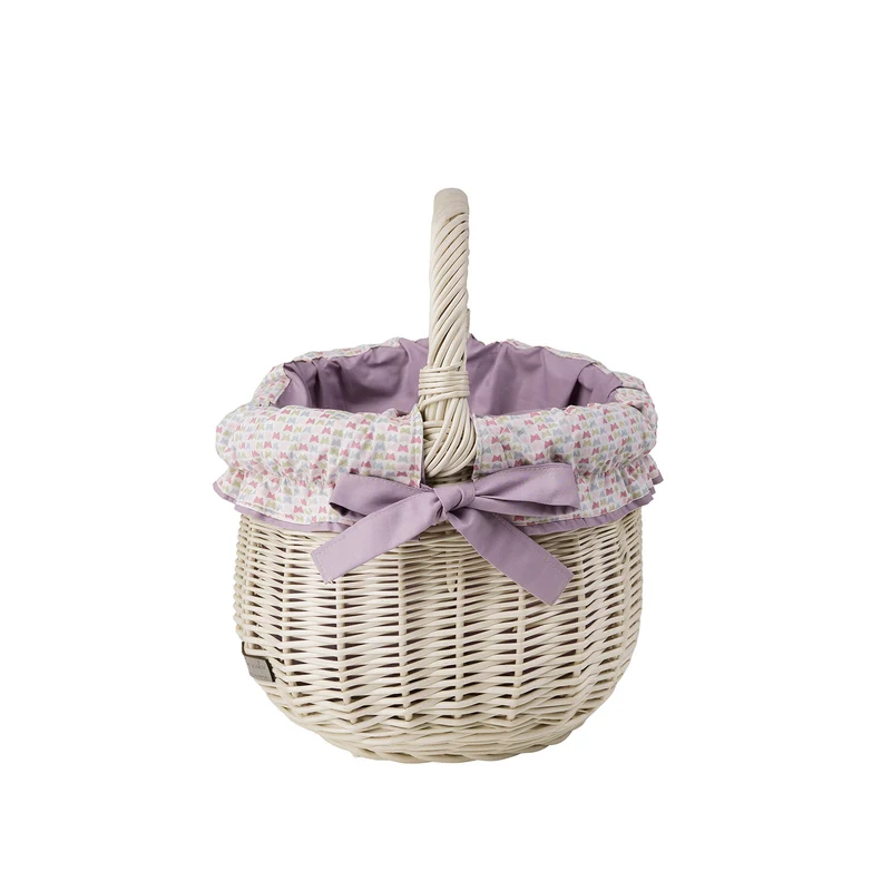 Wictor wicker shopping basket, picnic basket with purple trim, with handle TheWickerStories