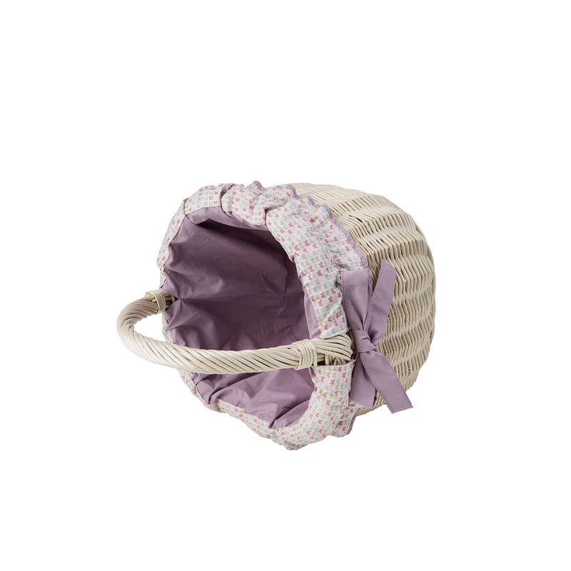 Wictor wicker shopping basket, picnic basket with purple trim, with handle TheWickerStories