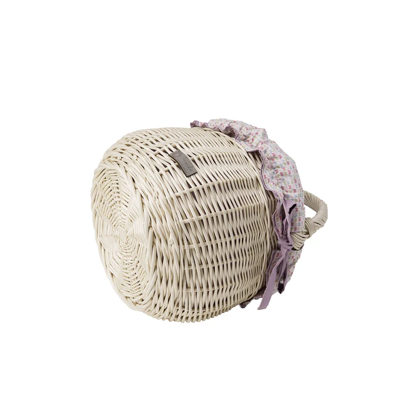 Wictor wicker shopping basket, picnic basket with purple trim, with handle TheWickerStories