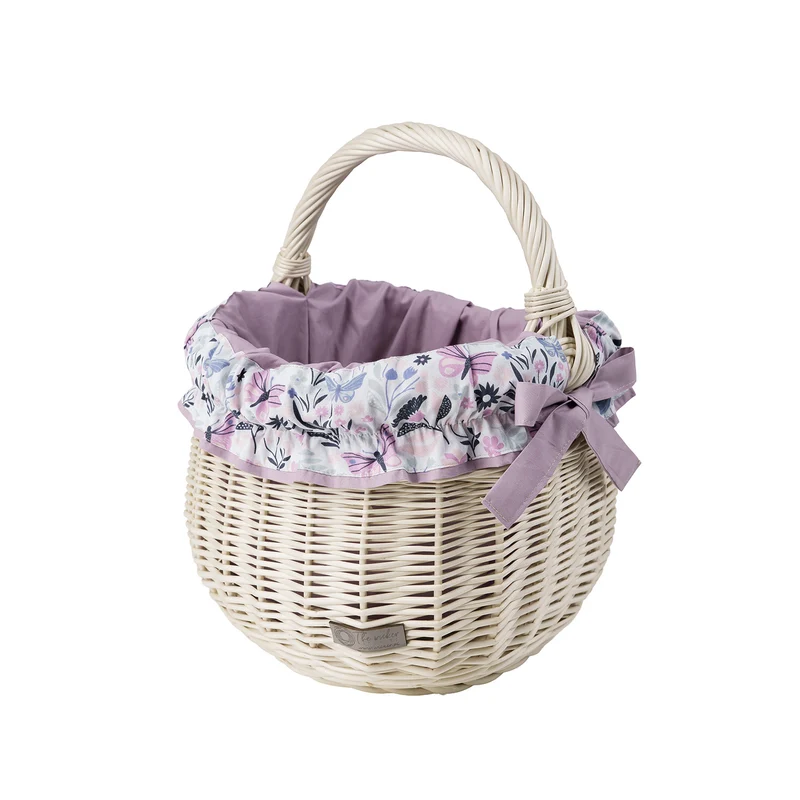 Wictor wicker shopping and picnic basket with purple trim and handle TheWickerStories