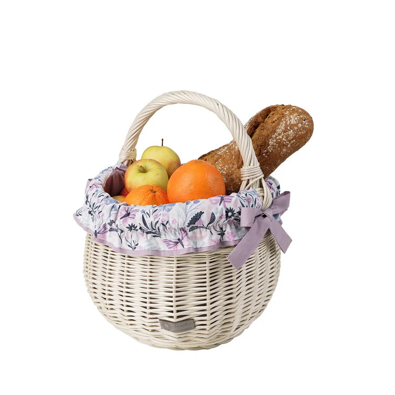 Wictor wicker shopping and picnic basket with purple trim and handle TheWickerStories