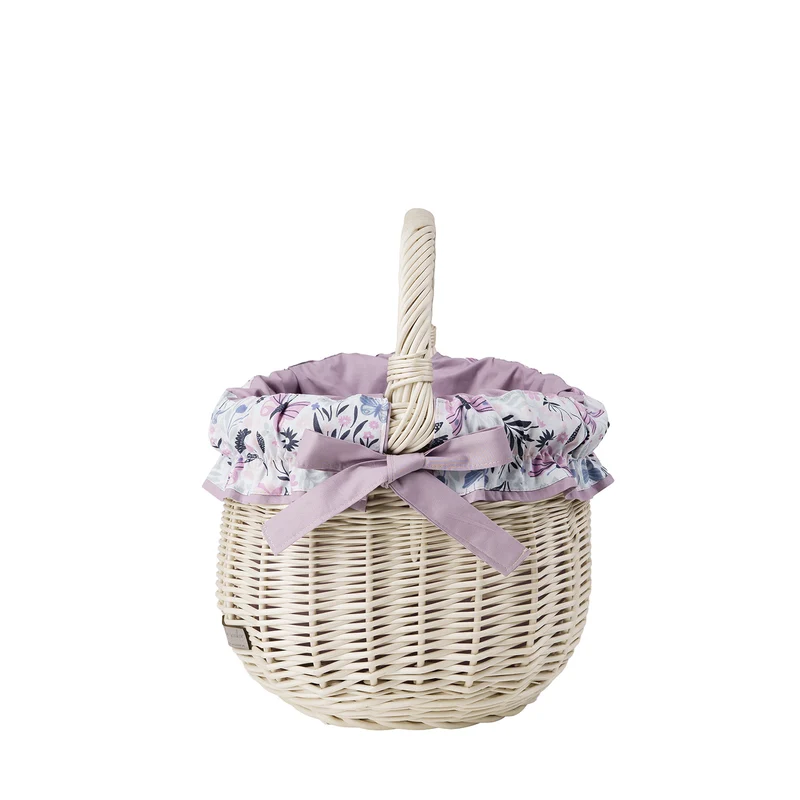 Wictor wicker shopping and picnic basket with purple trim and handle TheWickerStories