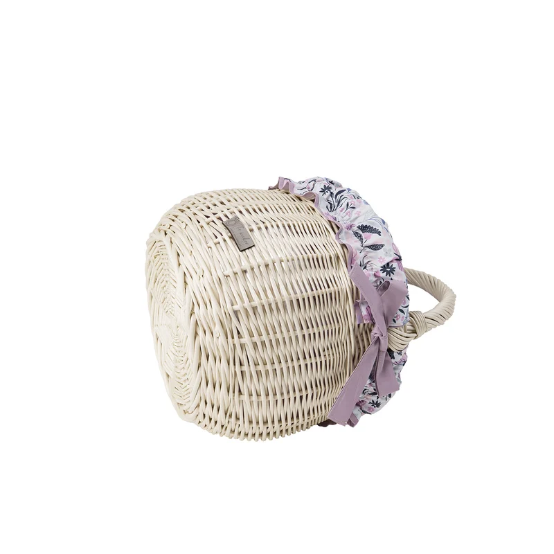 Wictor wicker shopping and picnic basket with purple trim and handle TheWickerStories