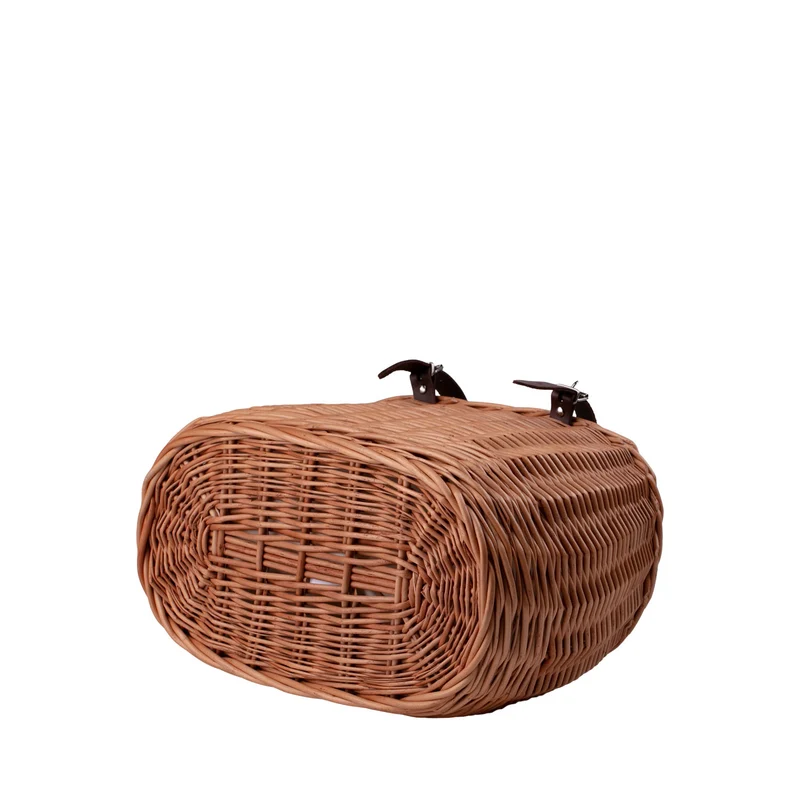 Marone wicker bike basket with cream trim, removable liner bag and leather straps TheWickerStories