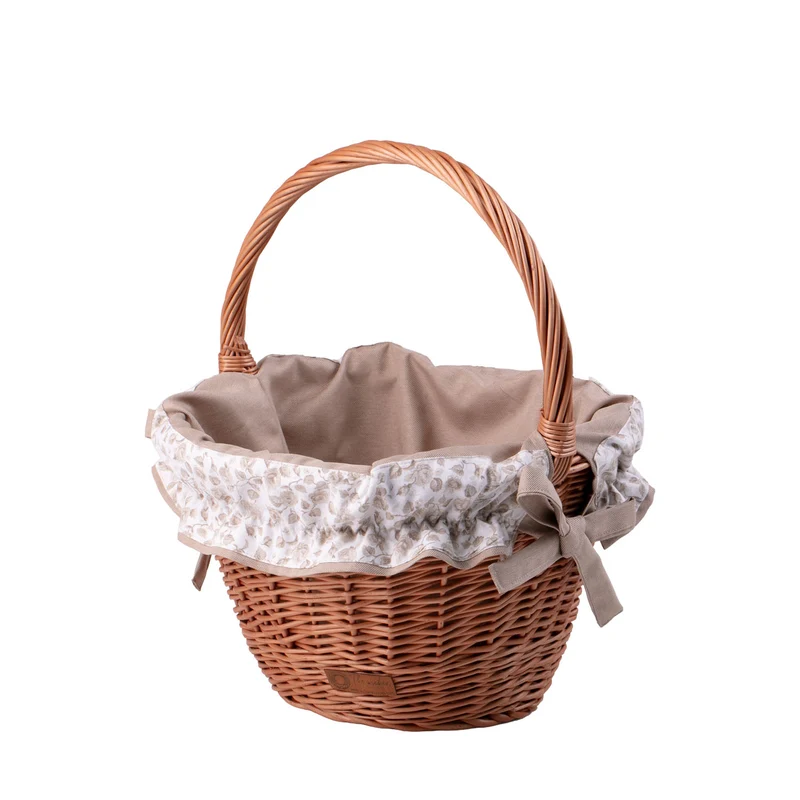 Paulus wicker bicycle basket with beige trim, leather straps and handle TheWickerStories