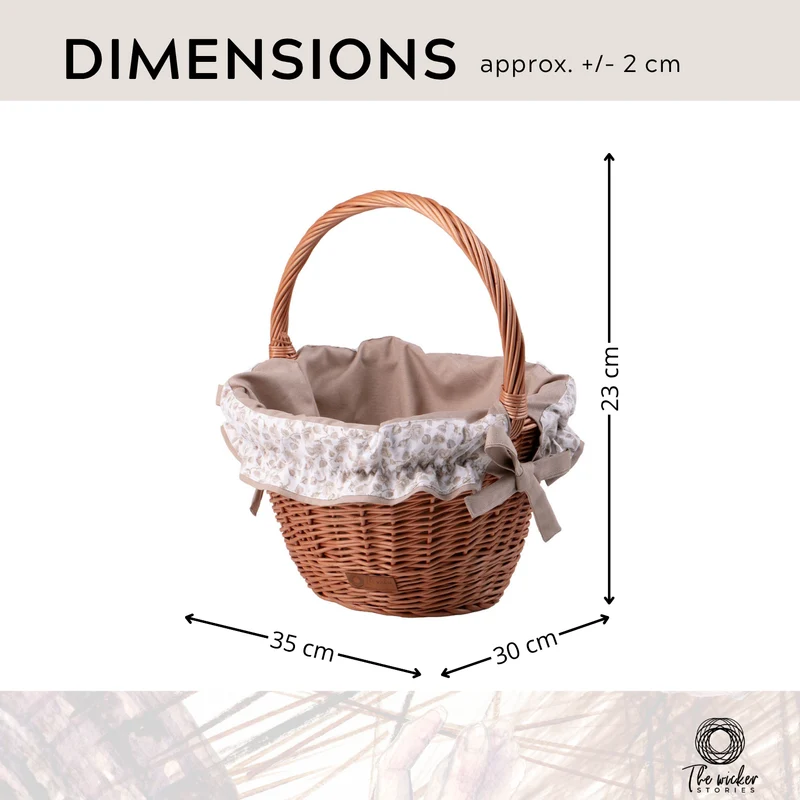 Paulus wicker bicycle basket with beige trim, leather straps and handle TheWickerStories
