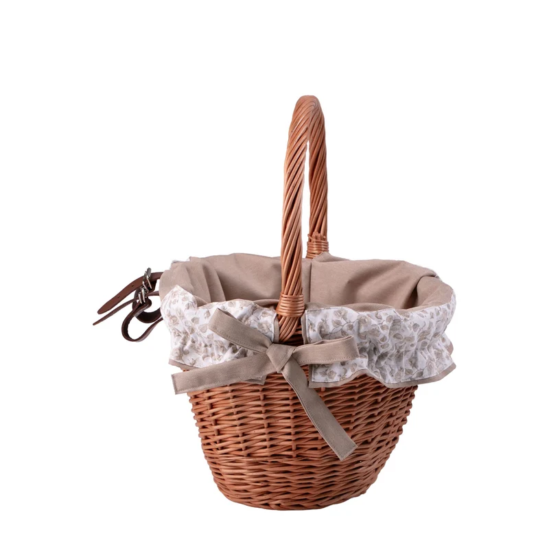 Paulus wicker bicycle basket with beige trim, leather straps and handle TheWickerStories