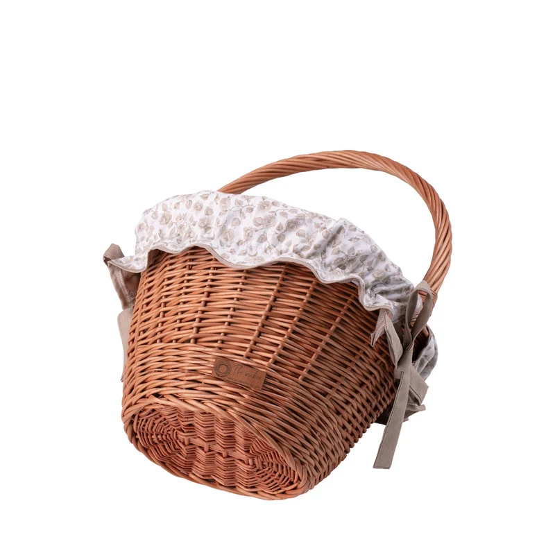 Paulus wicker bicycle basket with beige trim, leather straps and handle TheWickerStories