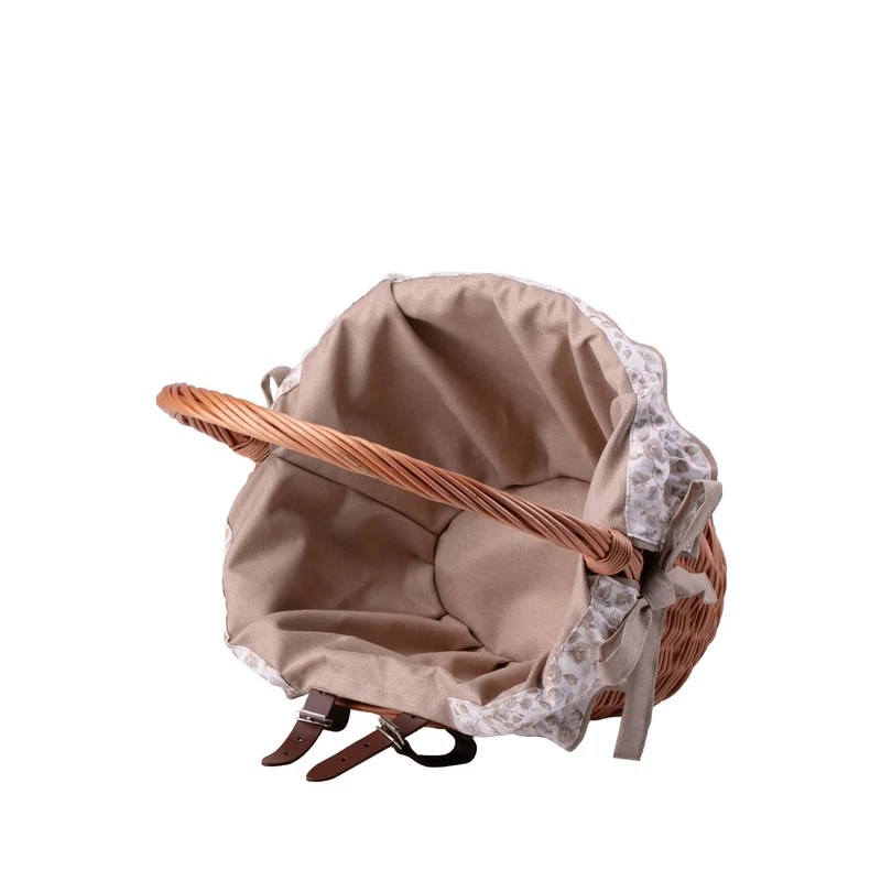 Paulus wicker bicycle basket with beige trim, leather straps and handle TheWickerStories