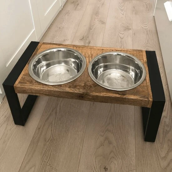 Futter- und Trinknapf für Haustiere | L | Mangoholz – Metall