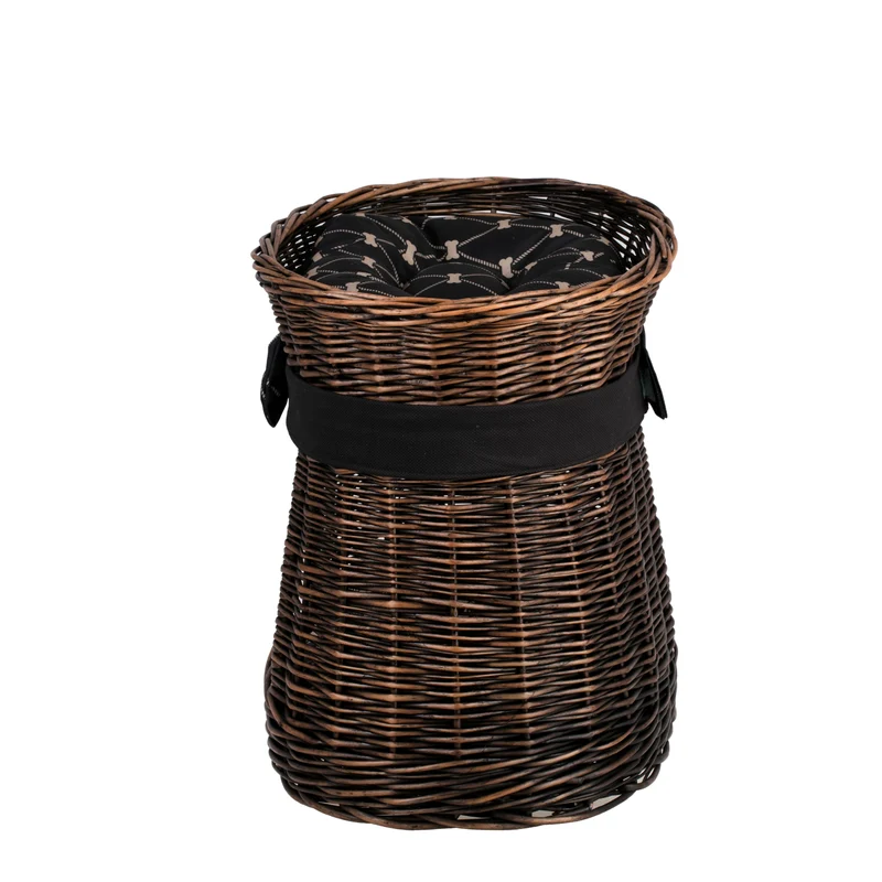 Erif wicker cat house with black trim, two cushions and a bow TheWickerStories