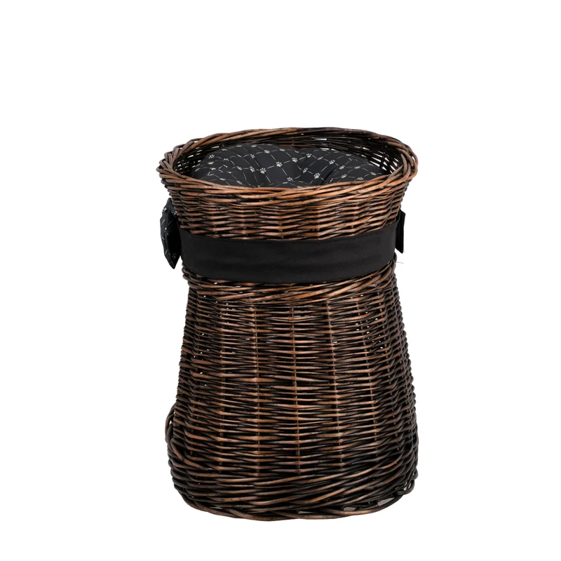 Erif wicker cat house with two levels, with cushions and a bow TheWickerStories
