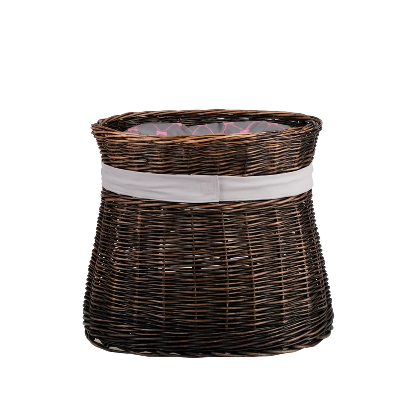 Erif wicker two-tier cat house with gray cushions and a decorative bow TheWickerStories