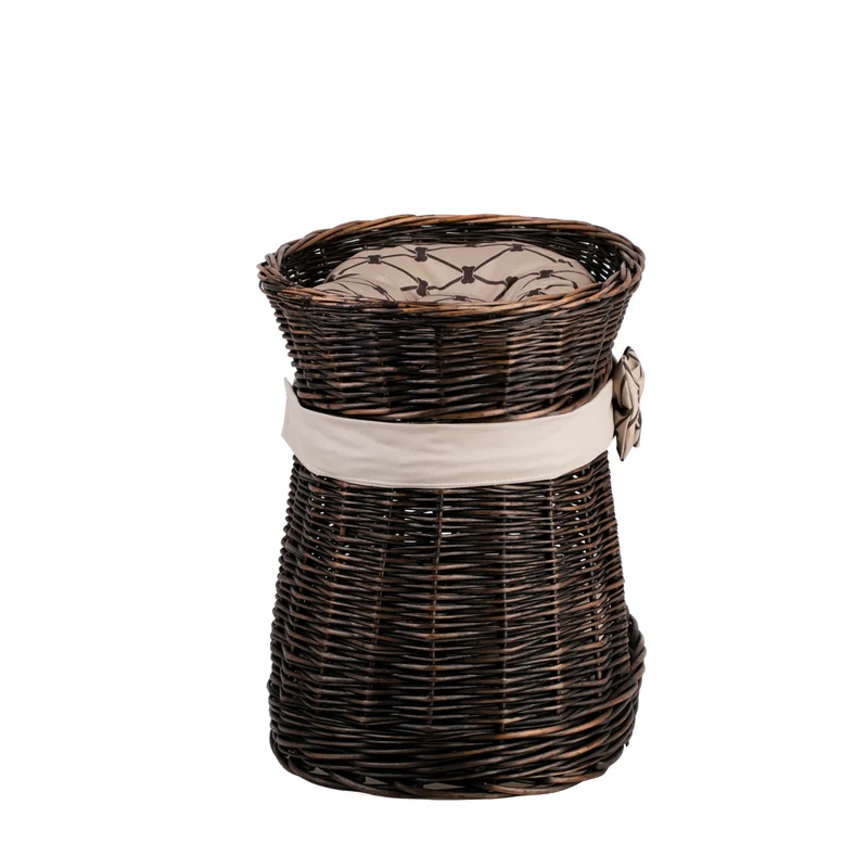 Erif wicker two-level cat house with beige trim, two cushions and a bow TheWickerStories