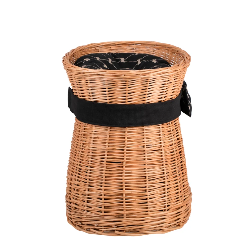 Erif two-level wicker cat house with black cushions and a bow TheWickerStories