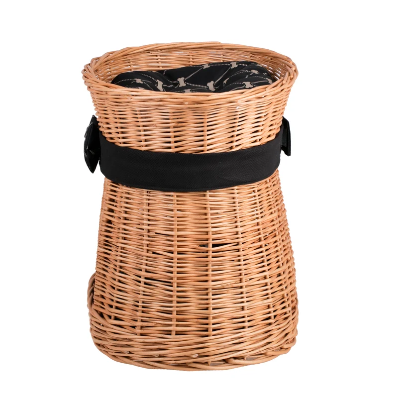 Erif two-level wicker cat house with black cushions and a bow TheWickerStories