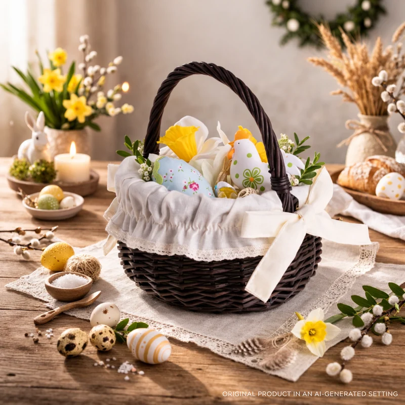 Zawia wicker Easter basket for blessing, with handle and trim, TheWickerStories