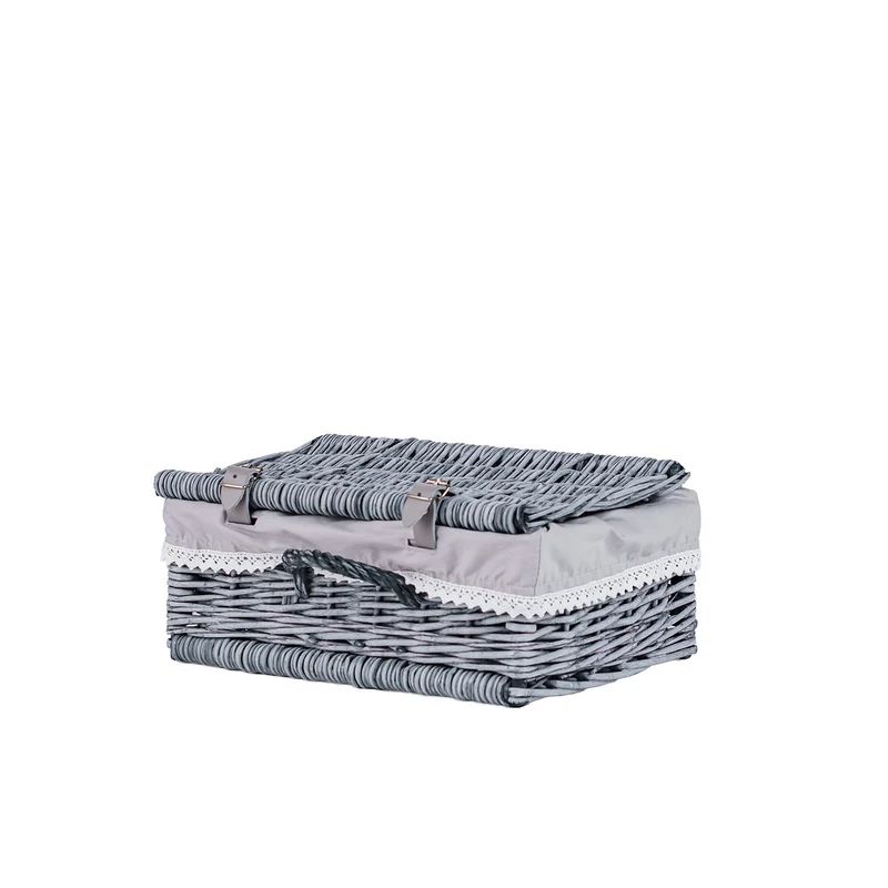 Viviana wicker suitcase with gray trim, handle and closure TheWickerStories