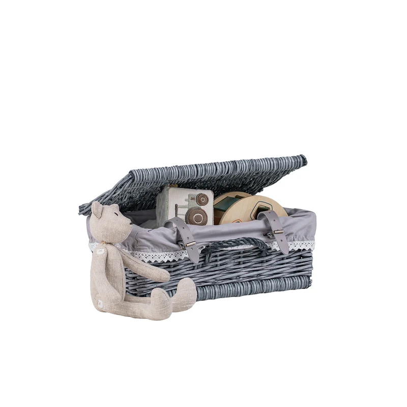 Viviana wicker suitcase with gray trim, handle and closure TheWickerStories