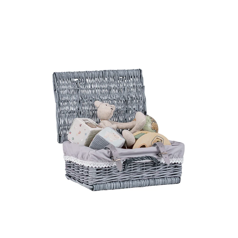 Viviana wicker suitcase with gray trim, handle and closure TheWickerStories