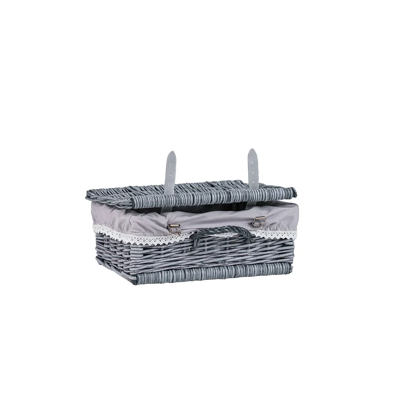 Viviana wicker suitcase with gray trim, handle and closure TheWickerStories