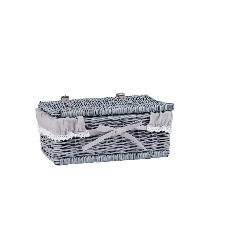 Viviana wicker suitcase with gray trim, handle and closure TheWickerStories