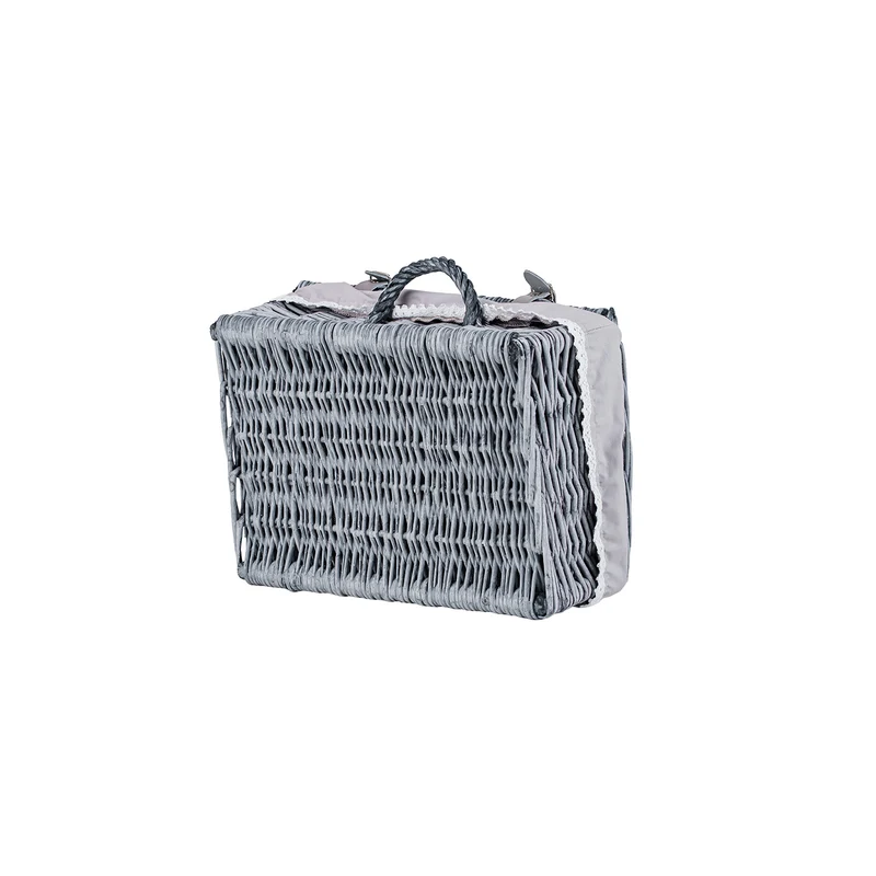 Viviana wicker suitcase with gray trim, handle and closure TheWickerStories