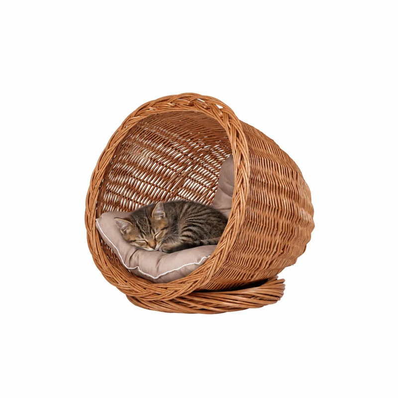 Elson wicker pet bed with beige cushion TheWickerStories