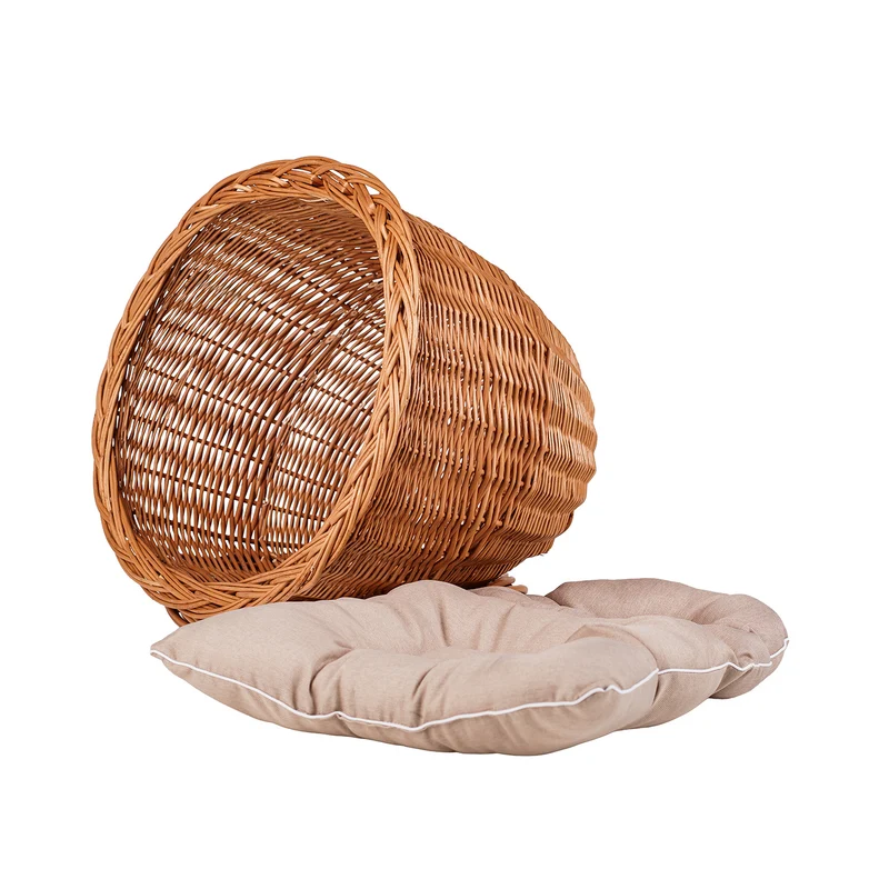 Elson wicker pet bed with beige cushion TheWickerStories