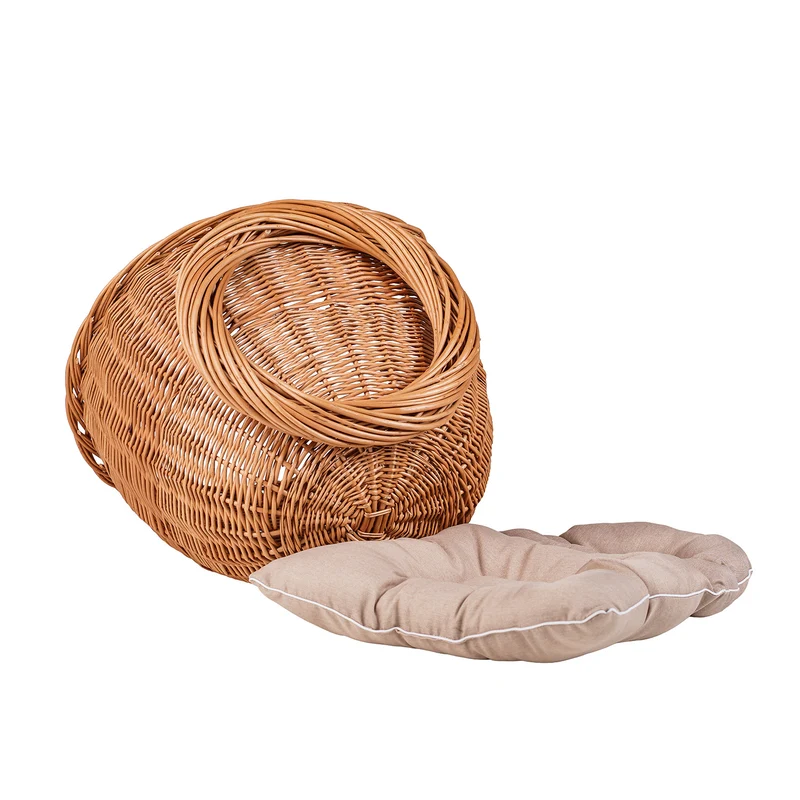 Elson wicker pet bed with beige cushion TheWickerStories