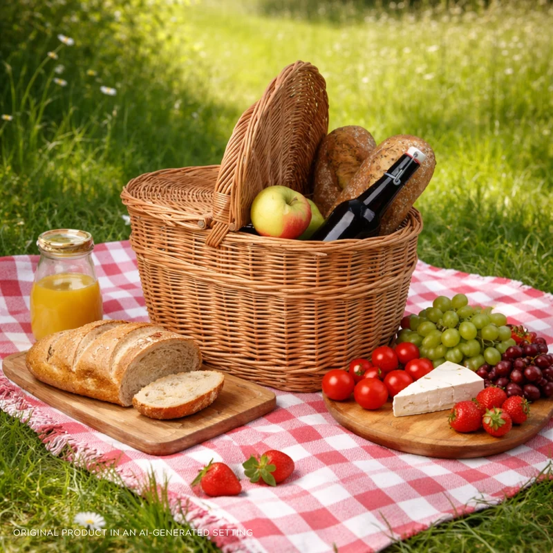 Kastalia wicker picnic basket with lid and handle TheWickerStories