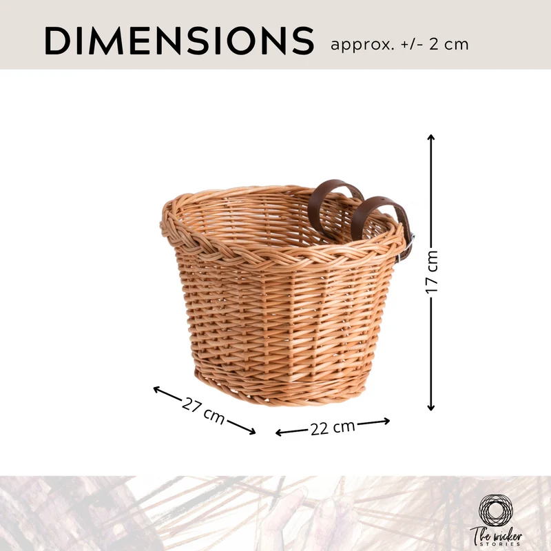 Paulus wicker bike basket for kids, small bicycle basket with leather straps TheWickerStories