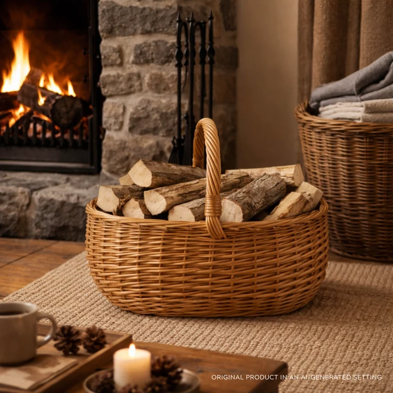 Felis wicker firewood basket for the fireplace TheWickerStories